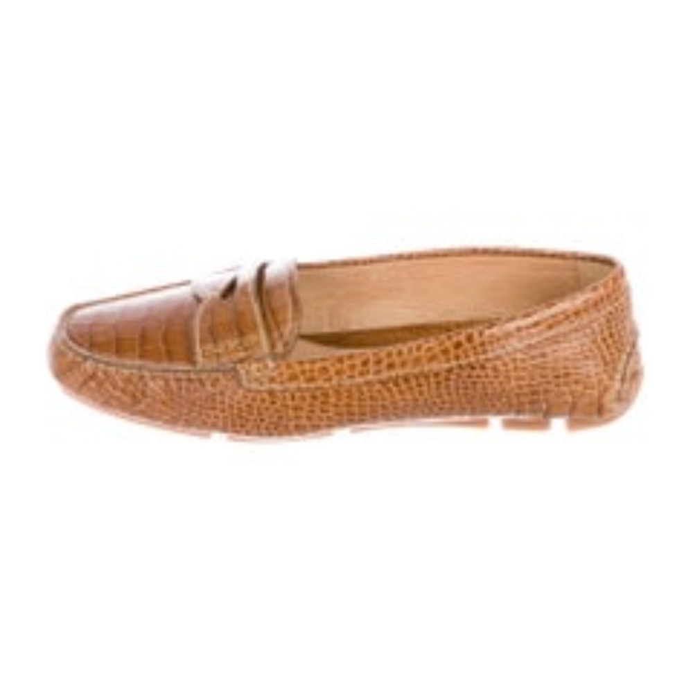 Prada Leather Penny Loafers in Brown/Tan Crocodile